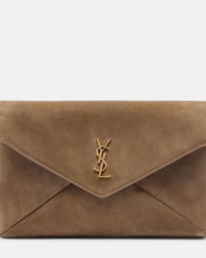 Saint Laurent Cassandre Suede Pouch - Natural