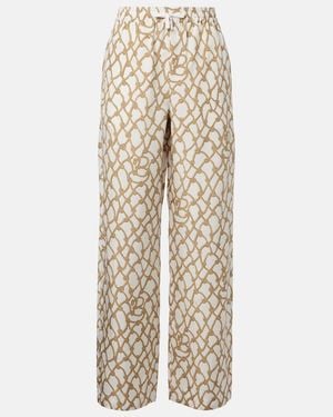 Burberry Printed High-Rise Silk Palazzo Trousers - Natural