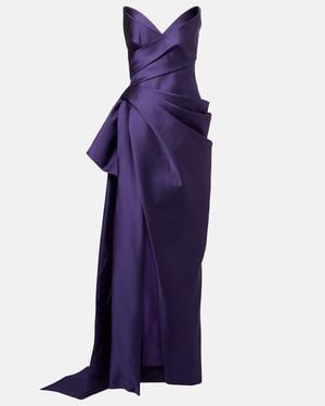 Monique Lhuillier Draped Strapless Mikado Gown - Purple