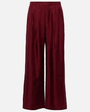 Asceno Isola Silk Twill Palazzo Trousers - Red