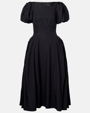 Simone Rocha Puff-Sleeve Cotton Poplin Midi Dress - Black