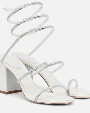 Rene Caovilla 80 Embellished Satin Sandals - White