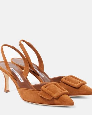 Manolo Blahnik Maysli 70 Suede Slingback Court Shoes - Brown