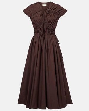 TOVE Ceres Gathered Cotton Midi Dress - Brown