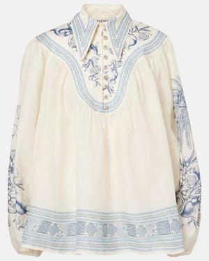 ALÉMAIS Villa Romantica Printed Ramie Blouse - White