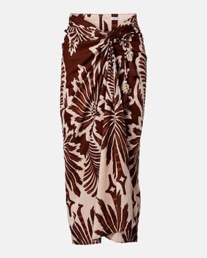 Poupette Falda Midi Uma De Algodon Estampada - Marrón