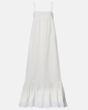 Saint Laurent Embroidered Cotton Poplin Maxi Dress - White