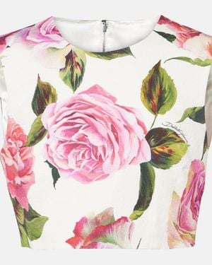 Dolce & Gabbana Floral Cotton-Blend Crop Top - Pink