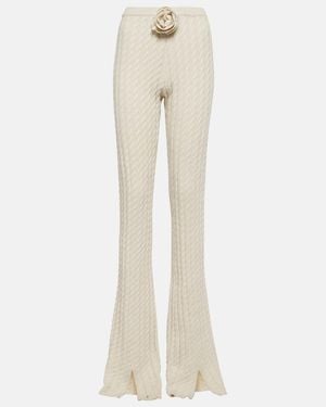 Magda Butrym Floral-Applique Split-Hem Flared Trousers - Natural