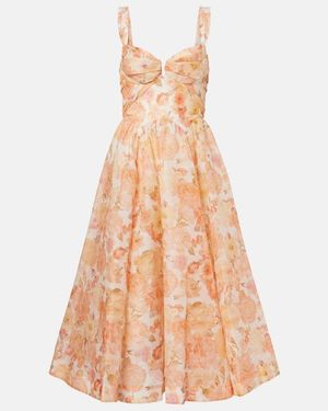 Zimmermann Rebellion Floral-Print Linen And Silk-Blend Midi Dress - Orange