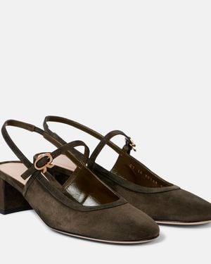 Gianvito Rossi Leather-Trimmed Suede Slingback Court Shoes - Brown