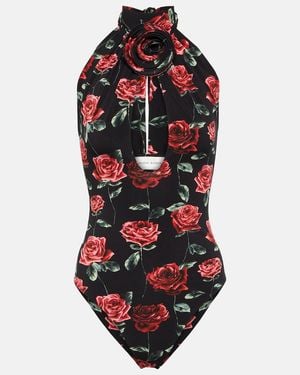 Magda Butrym Floral Cutout Jersey Bodysuit - Red