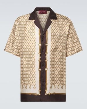Gucci Printed Silk Twill Bowling Shirt - Natural