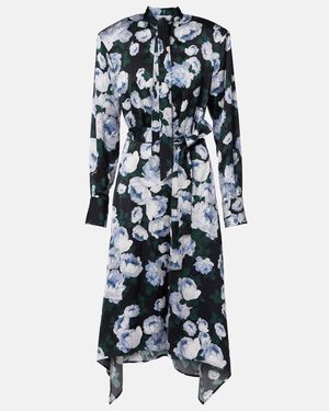 Stella McCartney Floral Tie-Neck Satin Midi Dress - Blue