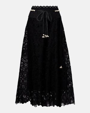 Zimmermann Flared Midi Skirt With Embroidered Openwork Design - Schwarz