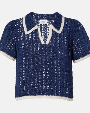Anna Kosturova Crochet Cotton Polo Shirt - Blue