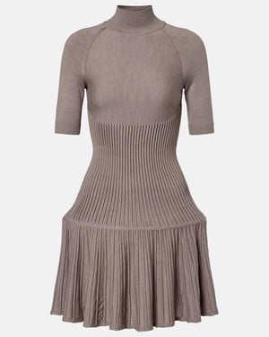 Alaïa Ribbed-Knit Wool-Blend Minidress - Gray