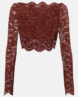Rabanne Floral Lace Crop Top - Red