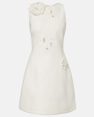 Oscar de la Renta Embroidered Cotton-Blend Tweed Minidress - White