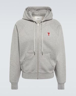 Ami Paris Hooded Sweatshirt With Zipper - Grey