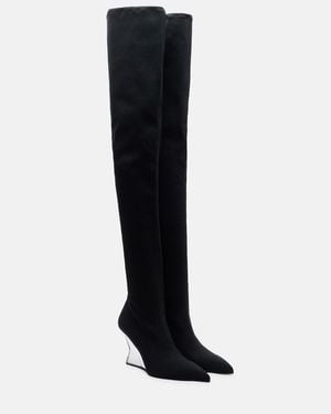Balmain Overknee-Stiefel Aus Strick - Schwarz