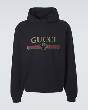 Gucci Logo Cotton And Cashmere Jersey Hoodie - Blue