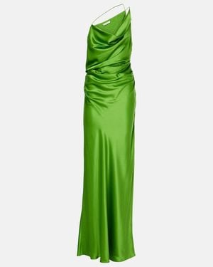 The Sei One-Shoulder Ruched Silk Satin Gown - Green