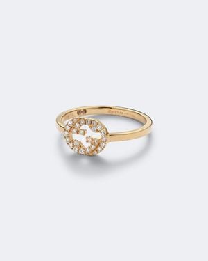 Gucci Ring Interlocking G Aus 18Kt Gelbgold Mit Diamanten - Weiß
