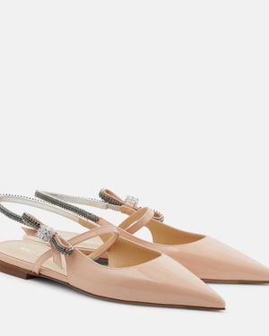 Mach & Mach Crystal Cube Patent Leather Slingback Flats - Natural