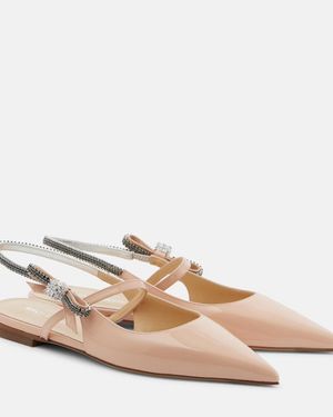 Mach & Mach Crystal Cube Patent Leather Slingback Flats - Natural