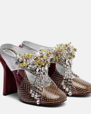 Dries Van Noten Embellished Patchwork Leather Mules - Red