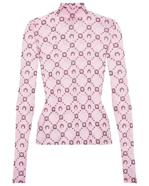 Marine Serre Moonogram Mesh Mockneck Top - Pink