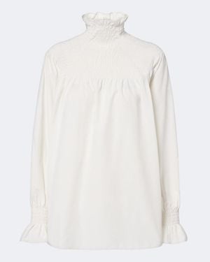 Ralph Lauren Blusa Fruncida Con Cuello Alto - Blanco