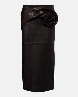 Magda Butrym Floral-Applique Leather Midi Skirt - Black