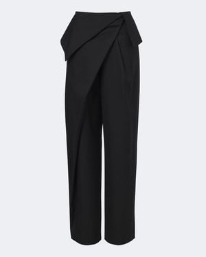 Loewe Draped Wool Wide-Leg Pants - Black