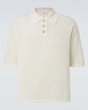 Commas Open-Knit Cotton-Blend Polo Jumper - White
