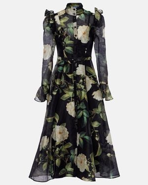 LEO LIN Katrina Floral Linen-Blend Midi Dress - Black
