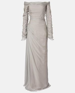 Marmar Halim Off-Shoulder Silk Gown - Grey