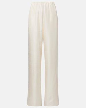 TOTEME Embroidered Silk Satin Pajama Pants - White