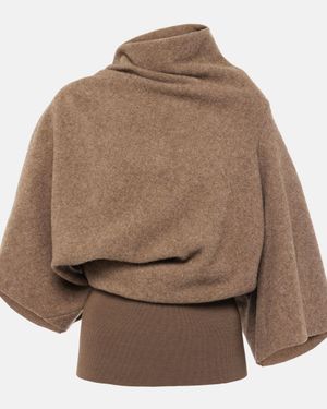 Rick Owens Cylinder Draped Virgin Wool Top - Brown