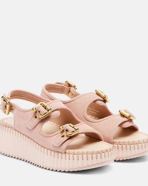 Chloé Nama Suede Platform Sandals - Pink