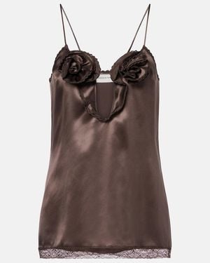 Magda Butrym Floral-Applique Silk Satin Camisole - Brown