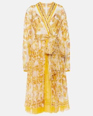 Dolce & Gabbana Majolica Silk Chiffon Midi Dress - Metallic