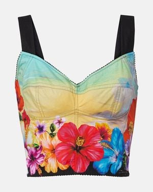 Dolce & Gabbana Printed Cotton-Blend Bustier - Blue