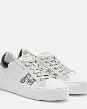 Hogan H705 Allacciato H Glitter Leather Platform Sneakers - White