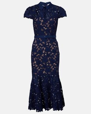 Self-Portrait Belted Lace Midi Dress - Blue