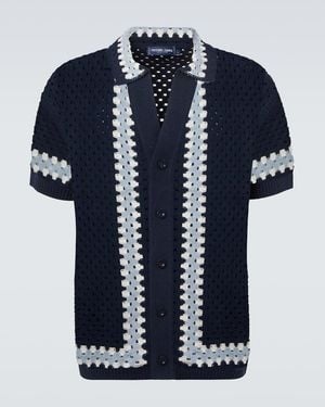 Frescobol Carioca Pinto Crochet Cotton Bowling Shirt - Blue
