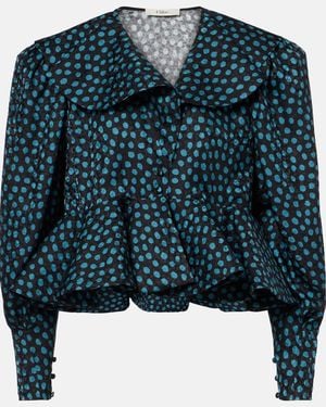 Chloé Polka-Dot Peplum Silk Jacquard Blouse - Blue