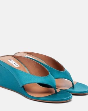 Alaïa Cube Satin Wedge Thong Sandals - Blue