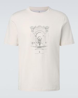 Brunello Cucinelli Printed Cotton Jersey T-Shirt - White